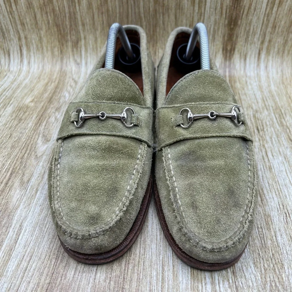 Rancourt & Co Bit Loafers Men's Size 9 D Olive Green Suede Handsewn Made in USA